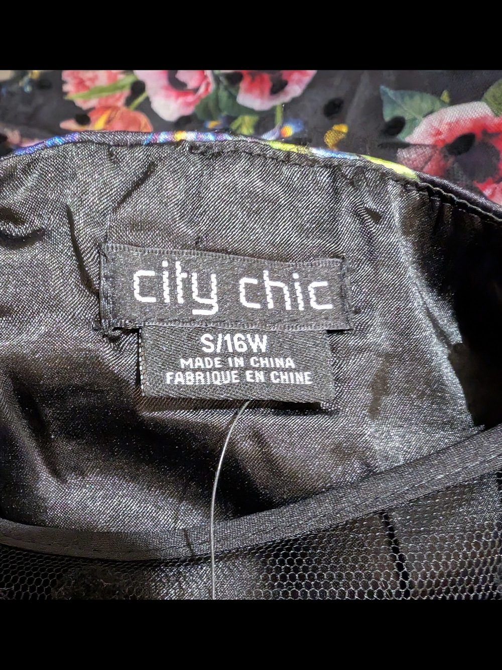 City Chic Black Floral Midi Dress with Sheer Polka Dot Overlay - Picture 4 of 5